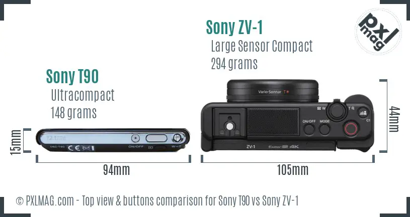 Sony T90 vs Sony ZV-1 top view buttons comparison