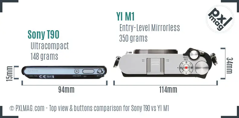 Sony T90 vs YI M1 top view buttons comparison