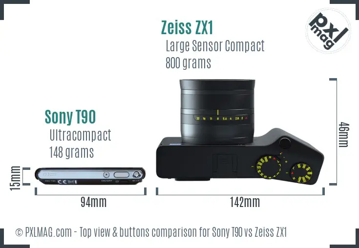 Sony T90 vs Zeiss ZX1 top view buttons comparison