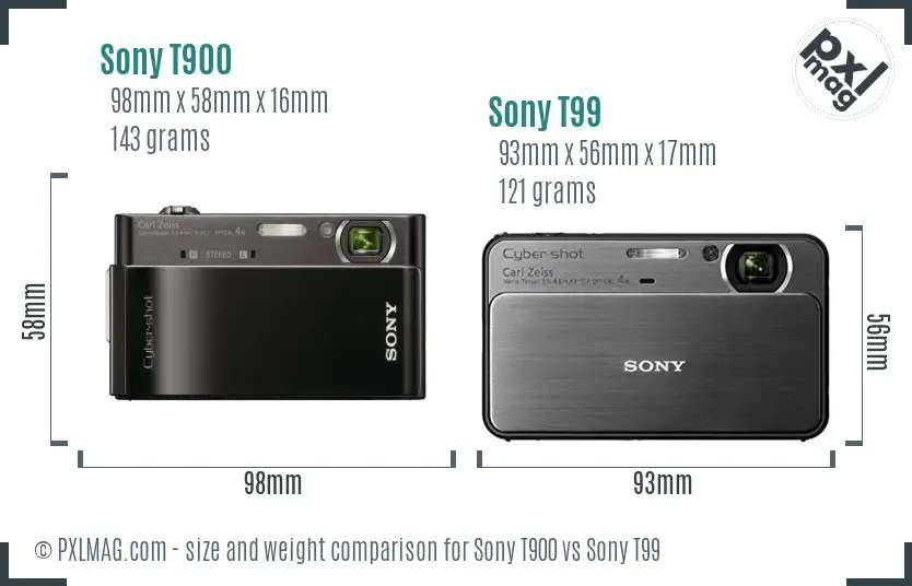 Sony T900 vs Sony T99 size comparison