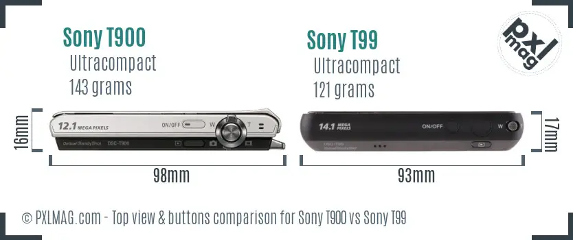 Sony T900 vs Sony T99 top view buttons comparison