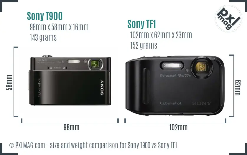 Sony T900 vs Sony TF1 size comparison