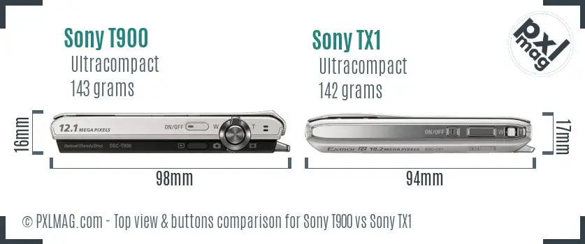 Sony T900 vs Sony TX1 top view buttons comparison
