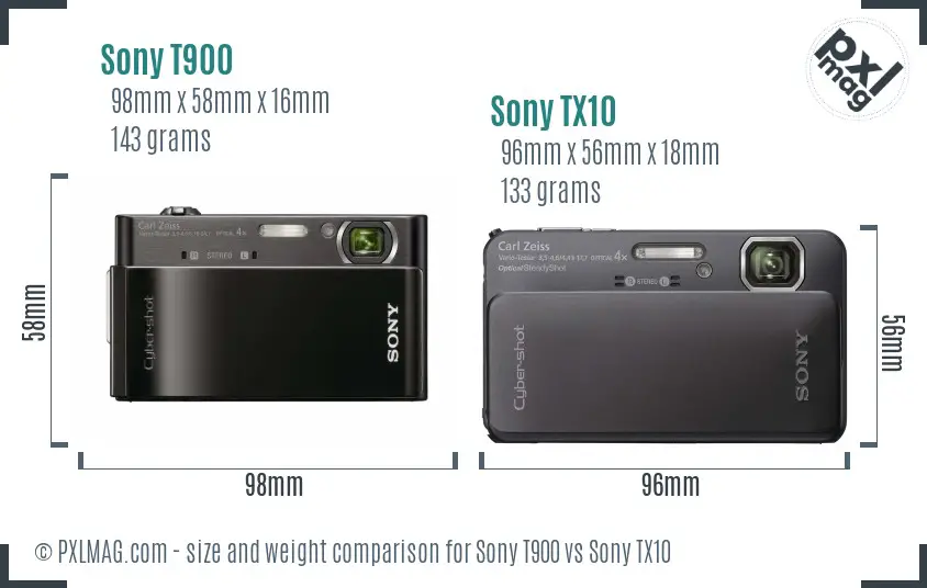 Sony T900 vs Sony TX10 size comparison