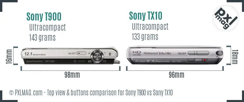 Sony T900 vs Sony TX10 top view buttons comparison