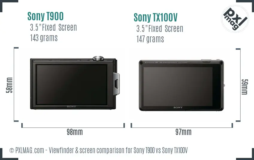Sony T900 vs Sony TX100V Screen and Viewfinder comparison