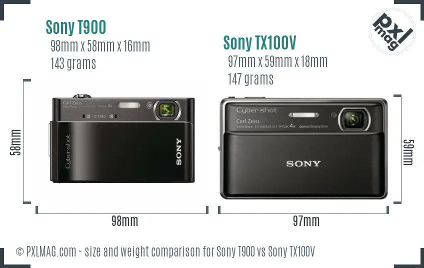 Sony T900 vs Sony TX100V size comparison