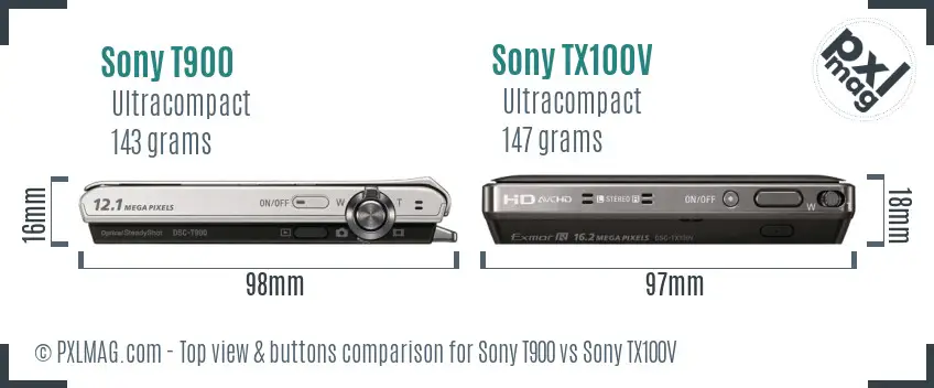 Sony T900 vs Sony TX100V top view buttons comparison