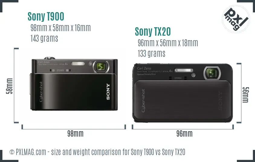 Sony T900 vs Sony TX20 size comparison