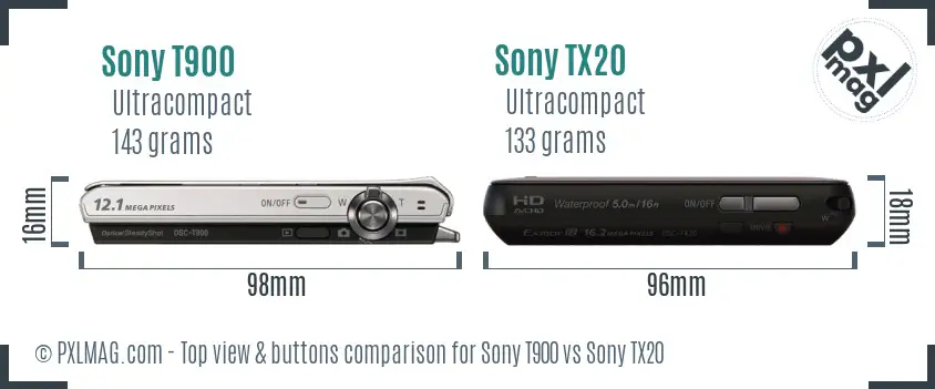 Sony T900 vs Sony TX20 top view buttons comparison