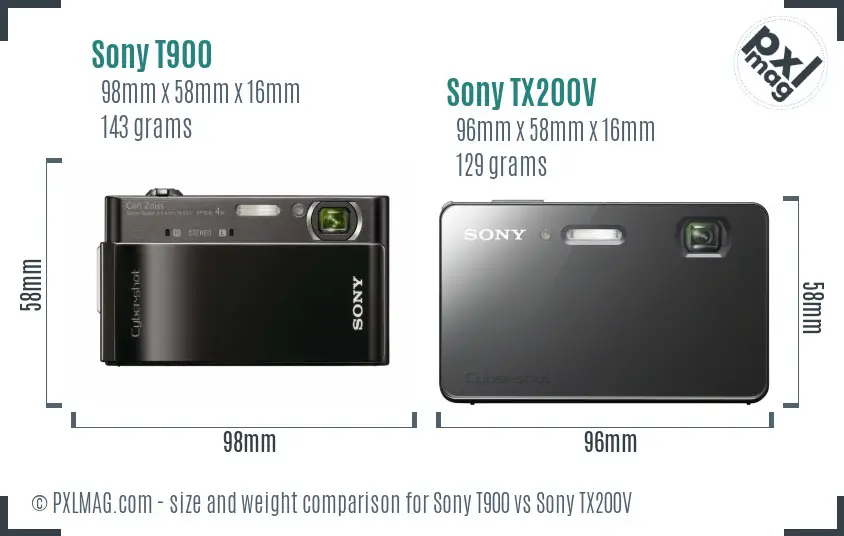 Sony T900 vs Sony TX200V size comparison