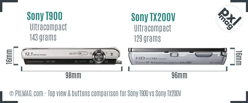 Sony T900 vs Sony TX200V top view buttons comparison