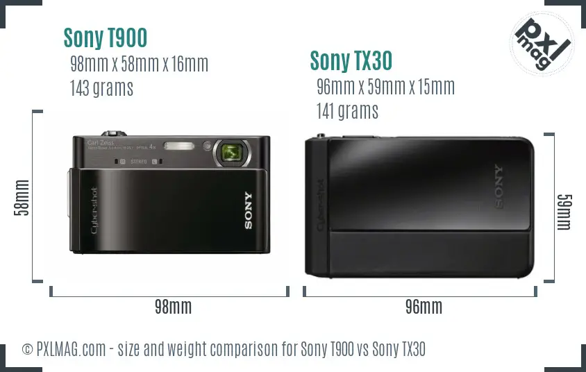 Sony T900 vs Sony TX30 size comparison