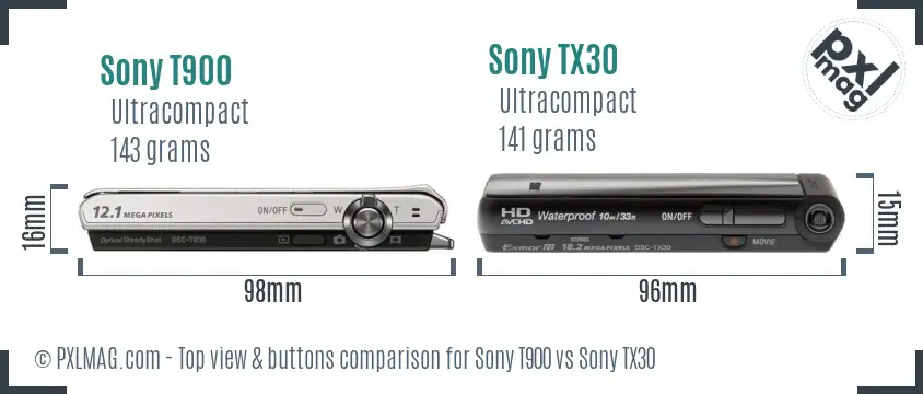 Sony T900 vs Sony TX30 top view buttons comparison