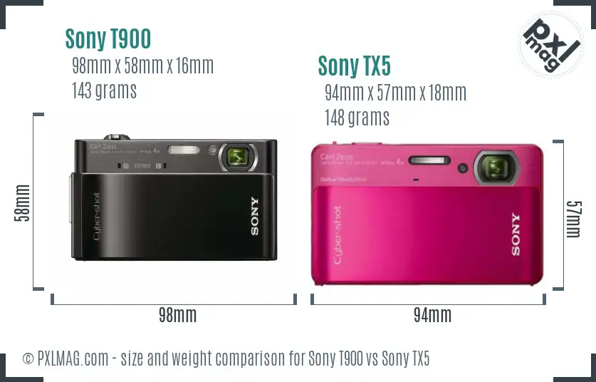 Sony T900 vs Sony TX5 size comparison