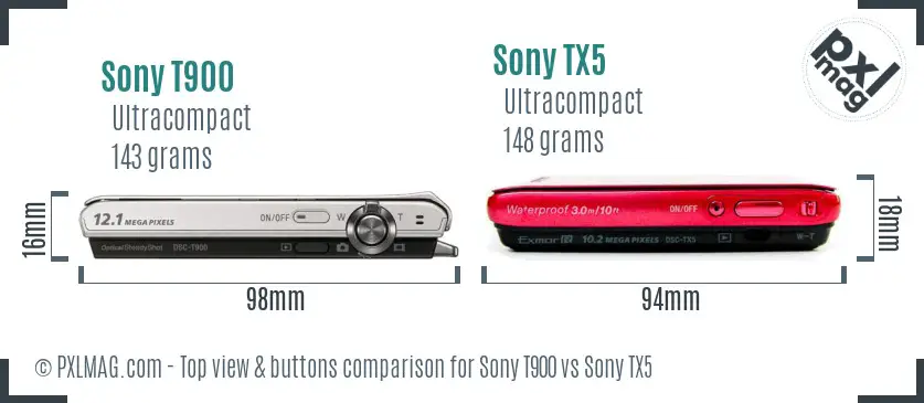 Sony T900 vs Sony TX5 top view buttons comparison