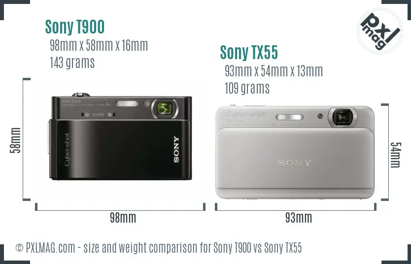 Sony T900 vs Sony TX55 size comparison