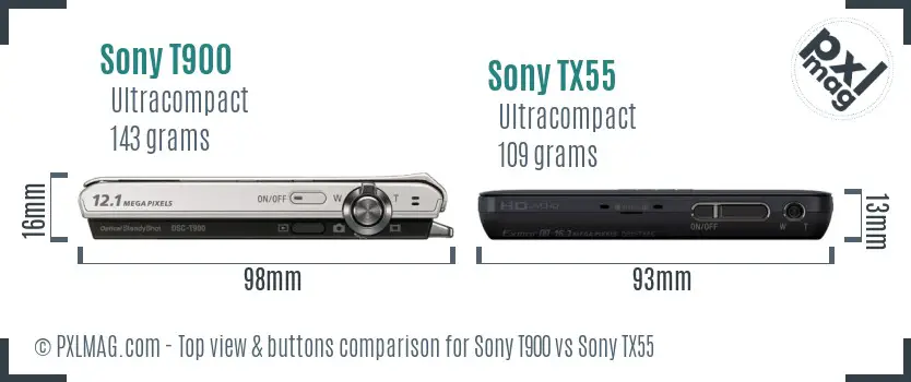 Sony T900 vs Sony TX55 top view buttons comparison