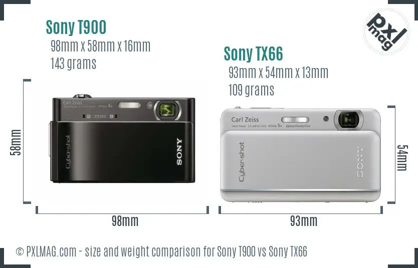 Sony T900 vs Sony TX66 size comparison
