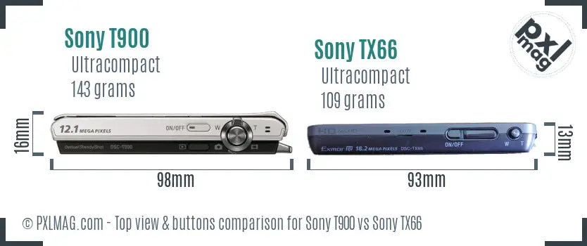 Sony T900 vs Sony TX66 top view buttons comparison