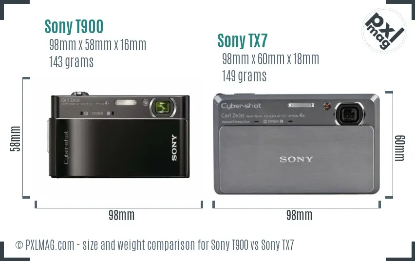 Sony T900 vs Sony TX7 size comparison