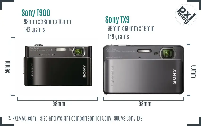 Sony T900 vs Sony TX9 size comparison