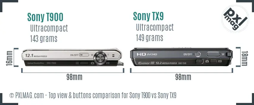 Sony T900 vs Sony TX9 top view buttons comparison