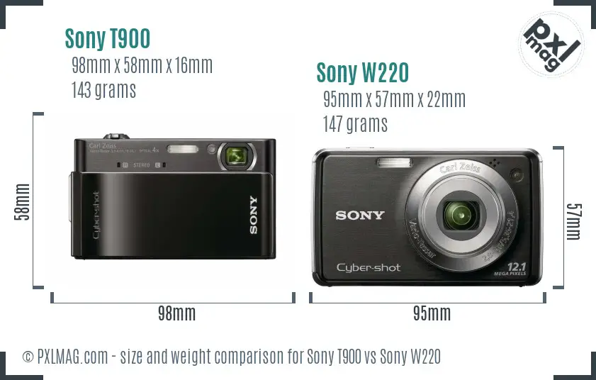Sony T900 vs Sony W220 size comparison