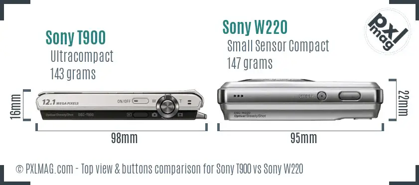 Sony T900 vs Sony W220 top view buttons comparison