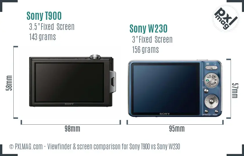 Sony T900 vs Sony W230 Screen and Viewfinder comparison