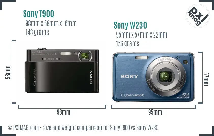 Sony T900 vs Sony W230 size comparison