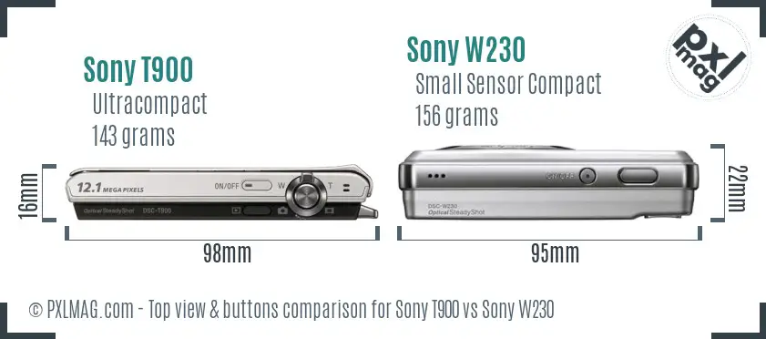Sony T900 vs Sony W230 top view buttons comparison