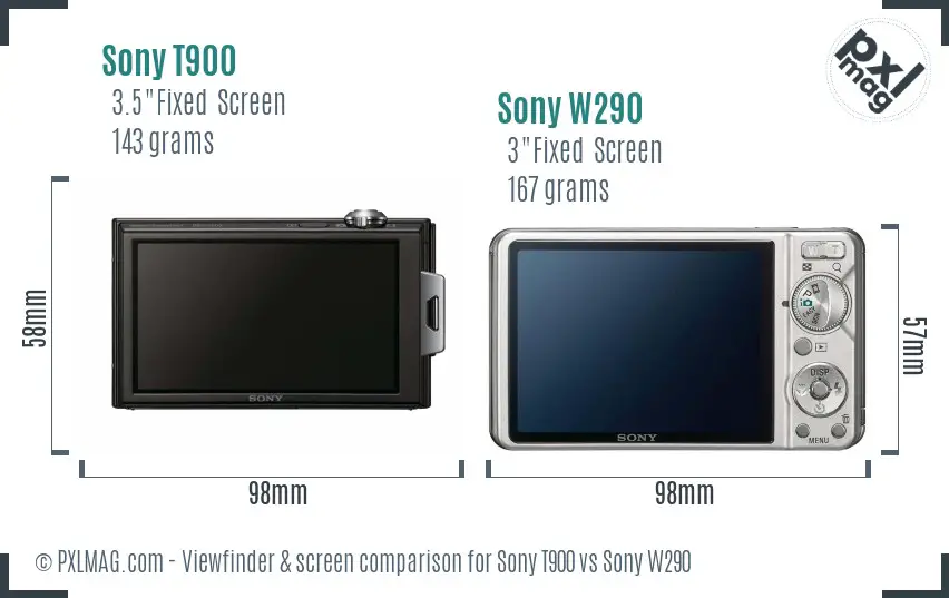 Sony T900 vs Sony W290 Screen and Viewfinder comparison