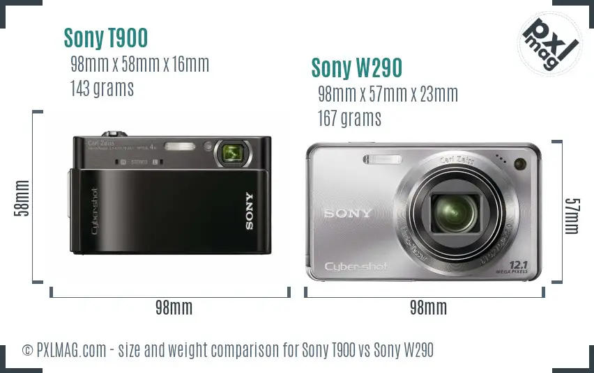 Sony T900 vs Sony W290 size comparison