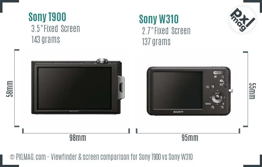Sony T900 vs Sony W310 Screen and Viewfinder comparison