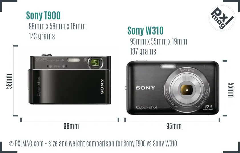 Sony T900 vs Sony W310 size comparison