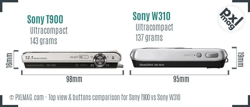 Sony T900 vs Sony W310 top view buttons comparison