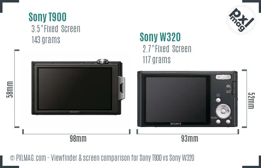 Sony T900 vs Sony W320 Screen and Viewfinder comparison