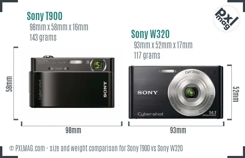 Sony T900 vs Sony W320 size comparison