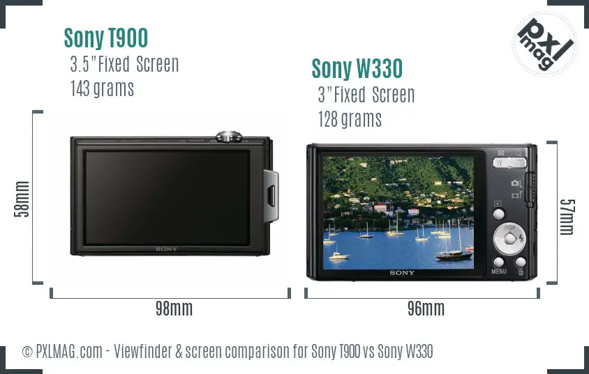 Sony T900 vs Sony W330 Screen and Viewfinder comparison