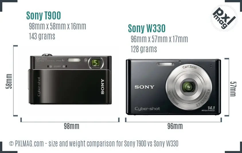 Sony T900 vs Sony W330 size comparison