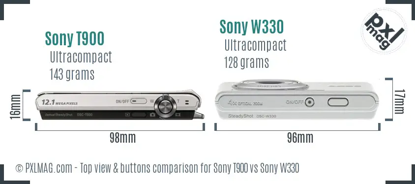 Sony T900 vs Sony W330 top view buttons comparison