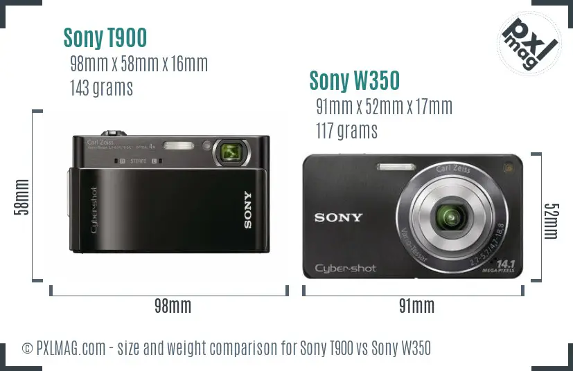 Sony T900 vs Sony W350 size comparison