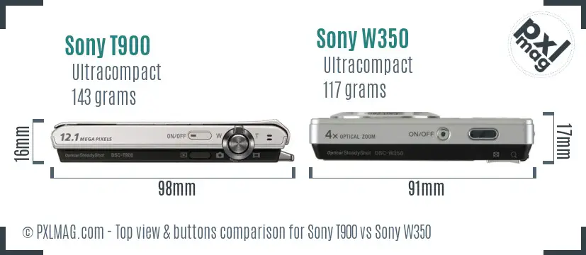 Sony T900 vs Sony W350 top view buttons comparison