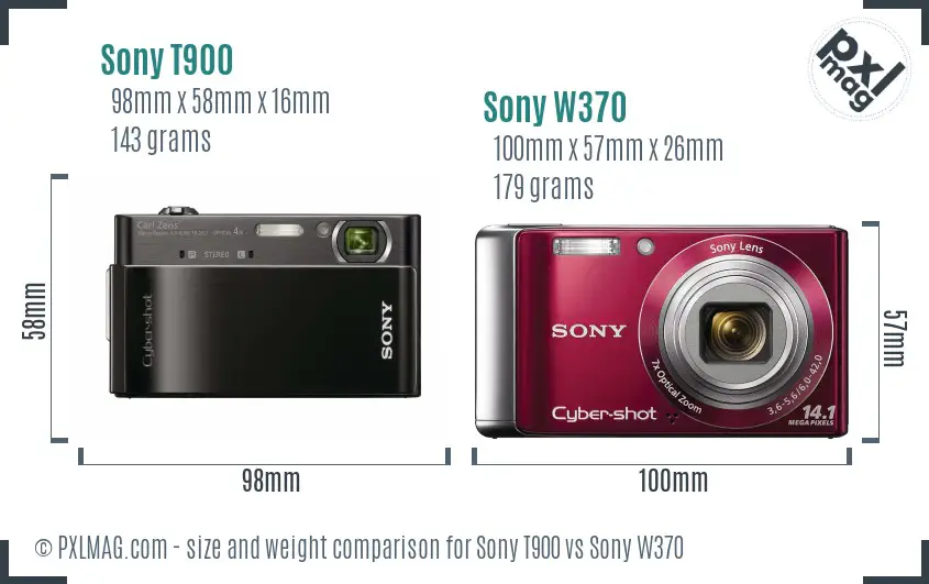 Sony T900 vs Sony W370 size comparison