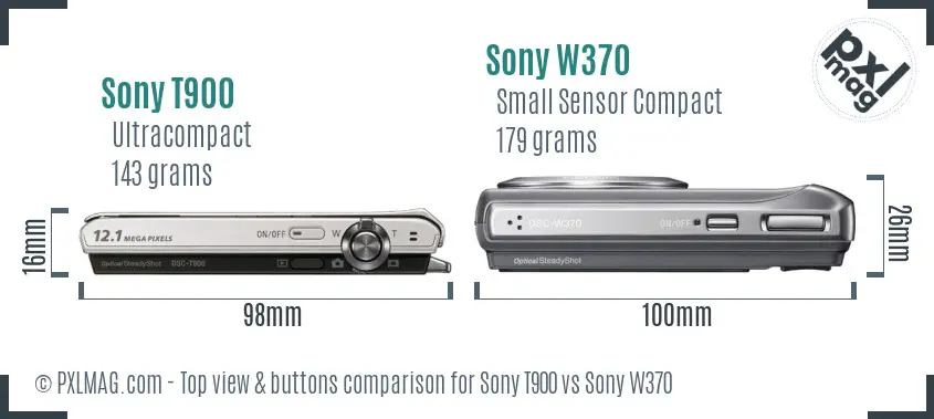Sony T900 vs Sony W370 top view buttons comparison