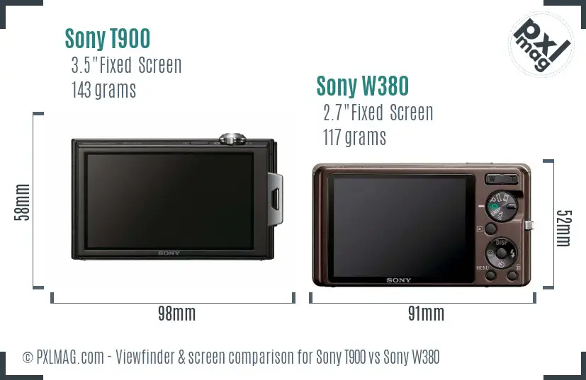 Sony T900 vs Sony W380 Screen and Viewfinder comparison