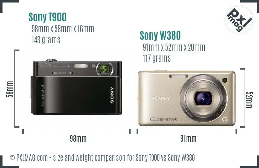Sony T900 vs Sony W380 size comparison