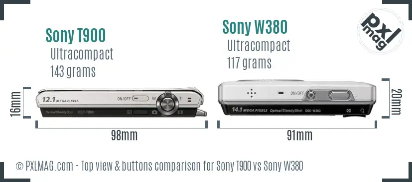 Sony T900 vs Sony W380 top view buttons comparison