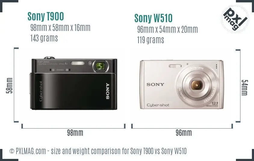 Sony T900 vs Sony W510 size comparison